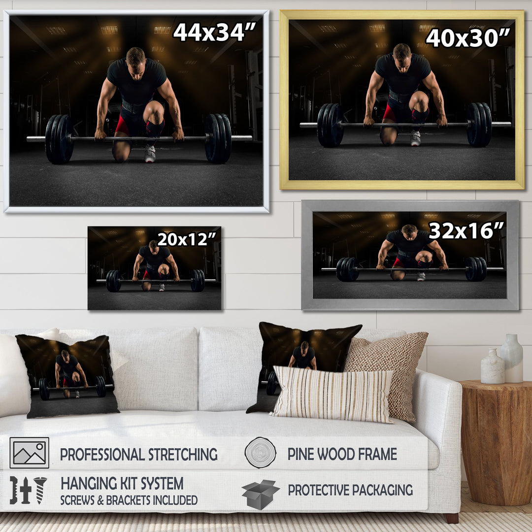 Athlete On Knee Preparing Make Deadlift - Aerobic &amp; Bodybuilding Canvas Wall Art
