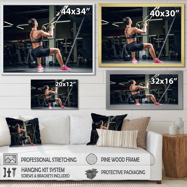 Athletic Woman Working Out With TRX Suspension Strips - Aerobic &amp; Bodybuilding Canvas Wall Art