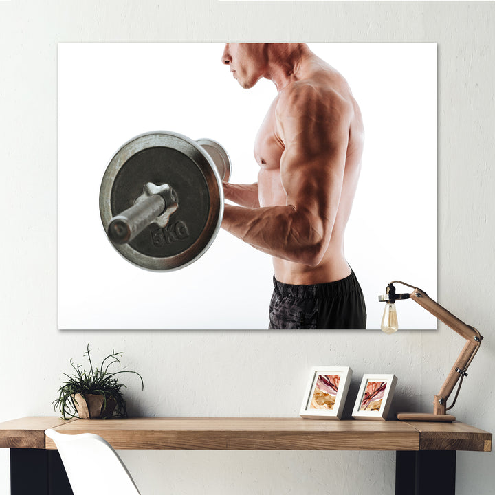 Sports Man Workout With Barbell - Aerobic &amp; Bodybuilding Canvas Wall Art