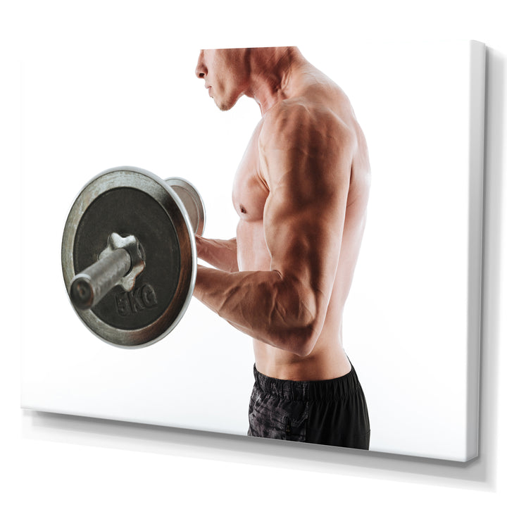 Sports Man Workout With Barbell - Aerobic &amp; Bodybuilding Canvas Wall Art