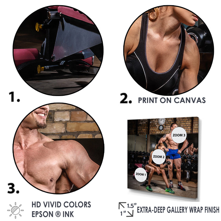 Sports Couple Is Working Out Gym - Aerobic &amp; Bodybuilding Canvas Wall Art