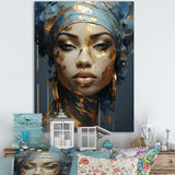 Blue And Gold African Woman Portrait - Landscapes Canvas Wall Art