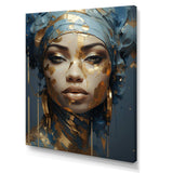 Blue And Gold African Woman Portrait - Landscapes Canvas Wall Art