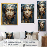 Blue And Gold African Woman Portrait - Landscapes Canvas Wall Art