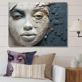 Blue And Beige African Woman Collage - Landscapes Canvas Wall Art