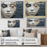 Blue And Beige African Woman Collage - Landscapes Canvas Wall Art