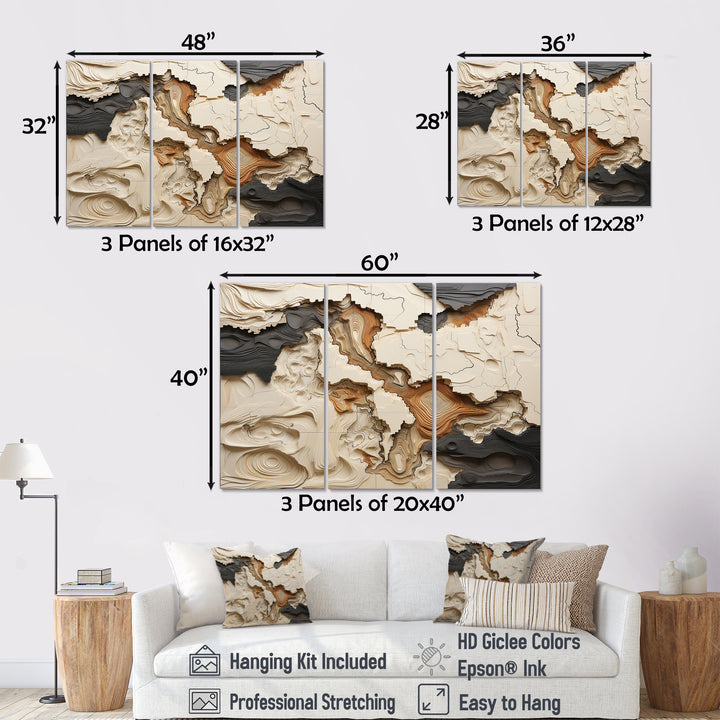 Beige And Brown African River Collage - 3-Piece Canvas Wall Art