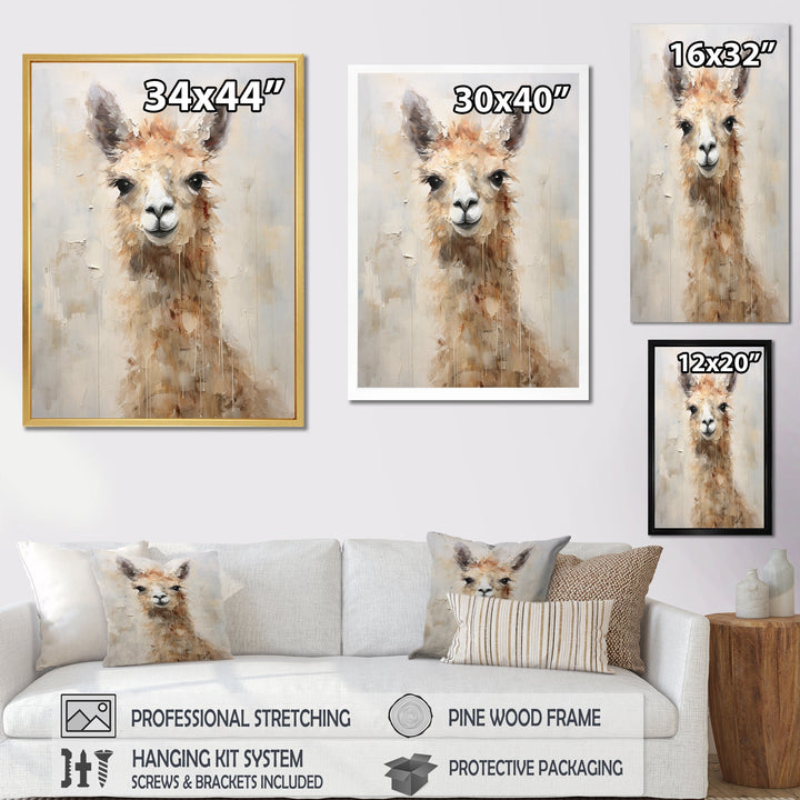 Minimalism Grunge Alpaca Portrait - Beige Alpaca Wall Art