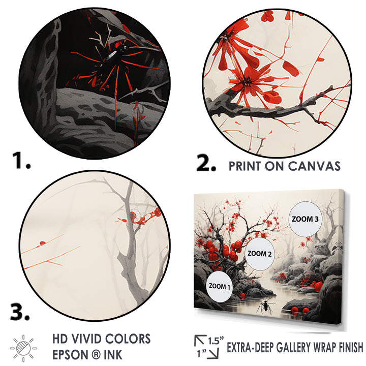 Flamenco Foragers Red Floral - Ant Living Room Wall Art