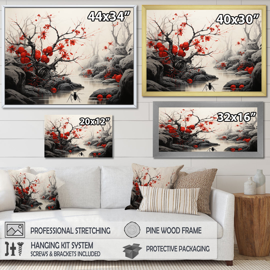 Flamenco Foragers Red Floral - Ant Living Room Wall Art