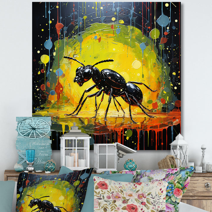 Neon Pioneers Black Ant - Ant Canvas Wall Art