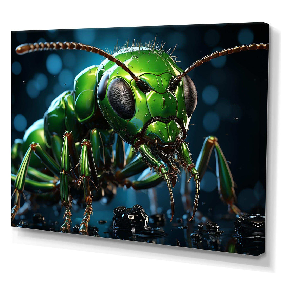 Neon Trailblazer Green Ant - Animals Canvas Wall Art