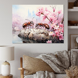 Pastel Gatherers Red Ants Pink Blossoms - Ant Wall Art Prints