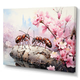 Pastel Gatherers Red Ants Pink Blossoms - Ant Wall Art Prints