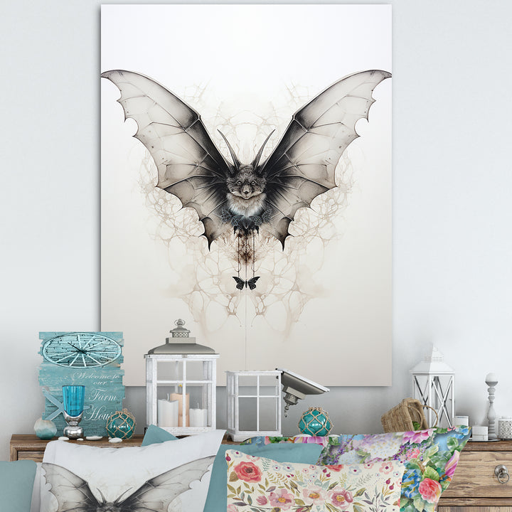 Minimalism Black And White Bat - Black Bat Wall Art