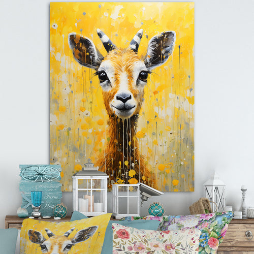 Popart Yellow Goat Portrait - Goat Large Canvas Wall Art