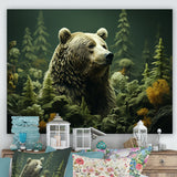 Whimsical Grizzly Bears In Forest - Bear Wall Art Prints