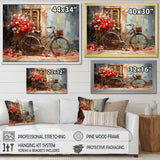 Crimson Ride Red Flowers - Bicycle Canvas Wall Art