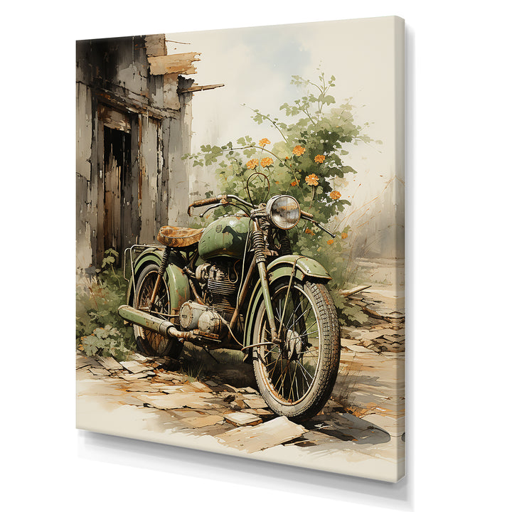 Olive Outing Vintage Motorbike - Bicycle Canvas Wall Art