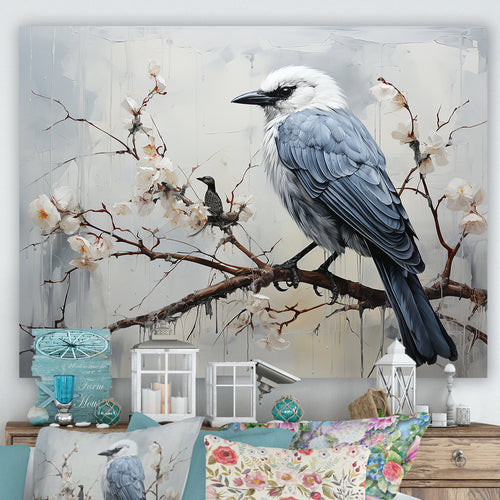 Misty Blue Ray Bird On Branch - Bird Wall Art Prints
