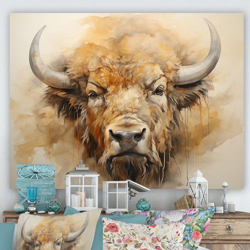 Minimalism Bison Head - Bison Canvas Wall Art