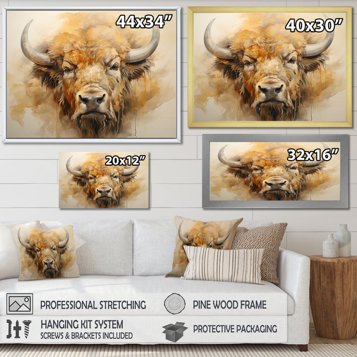 Minimalism Bison Head - Bison Canvas Wall Art
