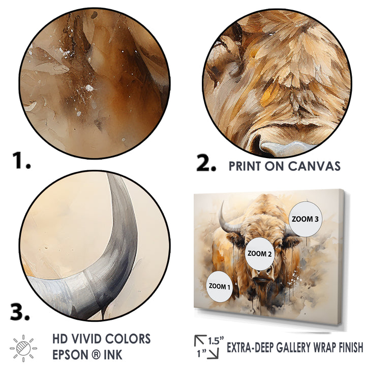 Minimalism Bison Portrait - Bison Canvas Wall Art