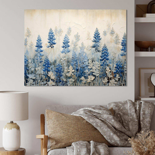 Elegant Blue And Beige Bonnets Meadow - Floral Canvas Wall Art