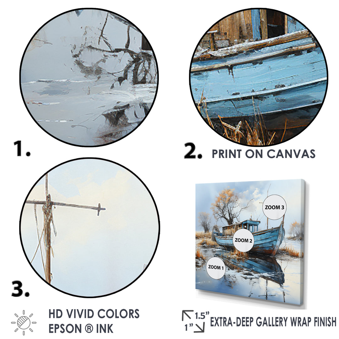 Boat Fishing Charm In Winter - Boat Fishing Canvas Wall Art