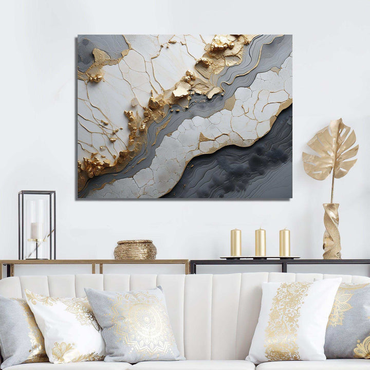 Minimalism White Gold Poteries - Abstract Canvas Wall Art