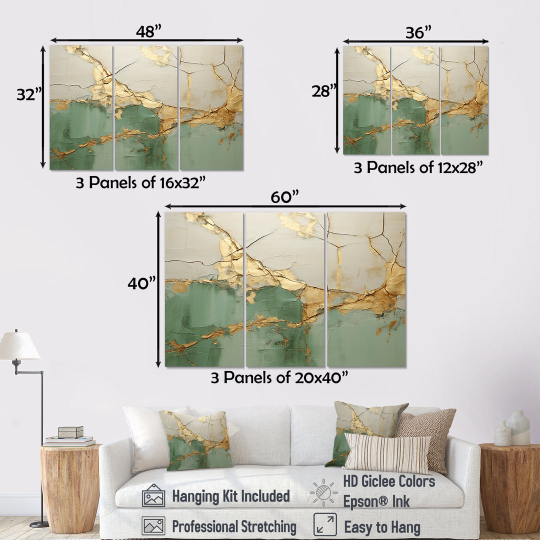 Green Gold Minimalism Poteries - 3-Piece Canvas Wall Art