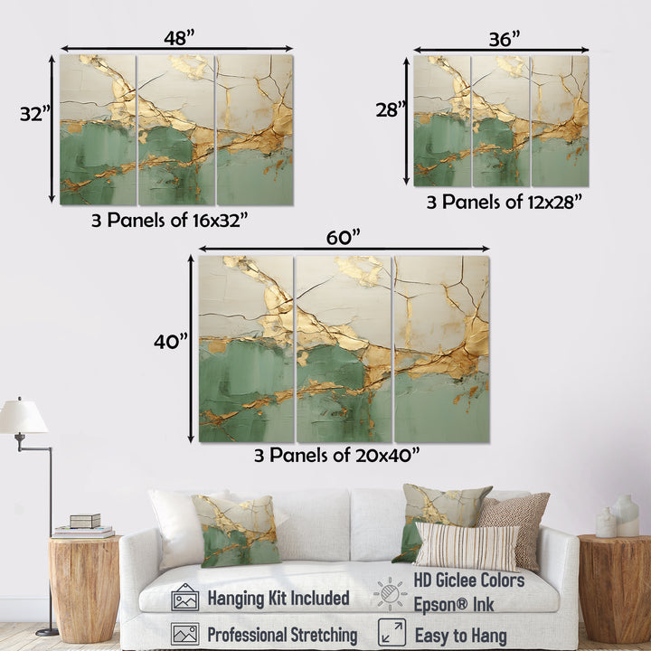Green Gold Minimalism Poteries - 3-Piece Canvas Wall Art