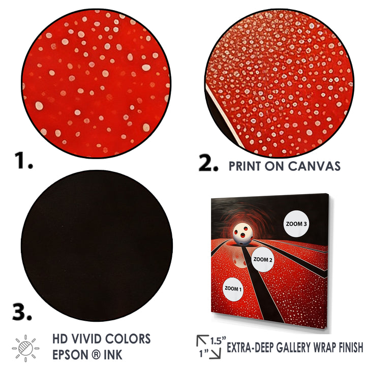 Ruby Roll White Ball In Red - Bowling Canvas Wall Art