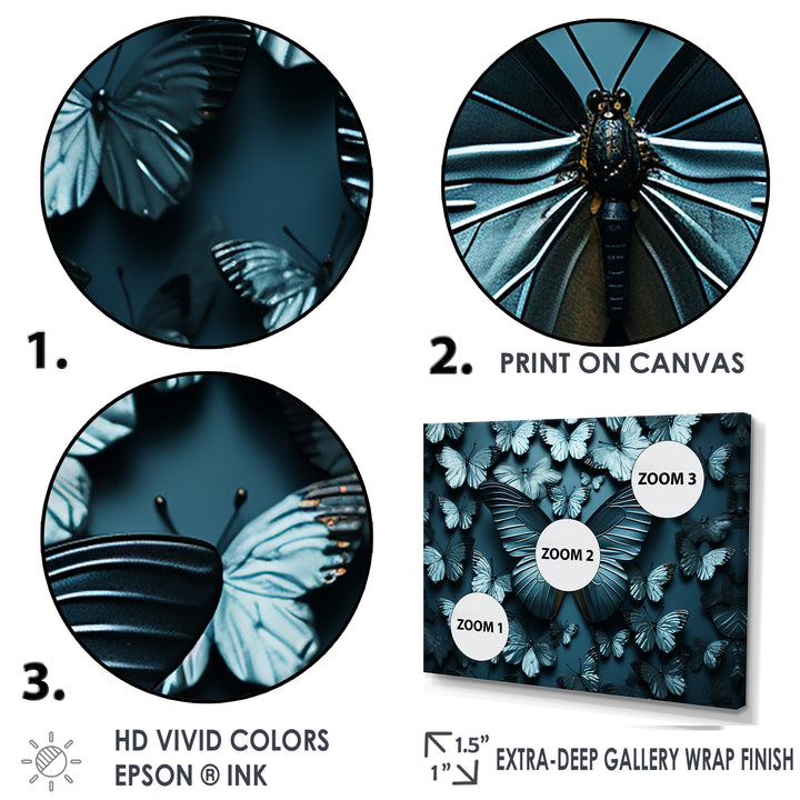 Deep Charcoal Tones Depict Butterflies - Butterfly Canvas Wall Art