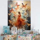 Butterfly And Woman Dance - Animals Canvas Wall Art