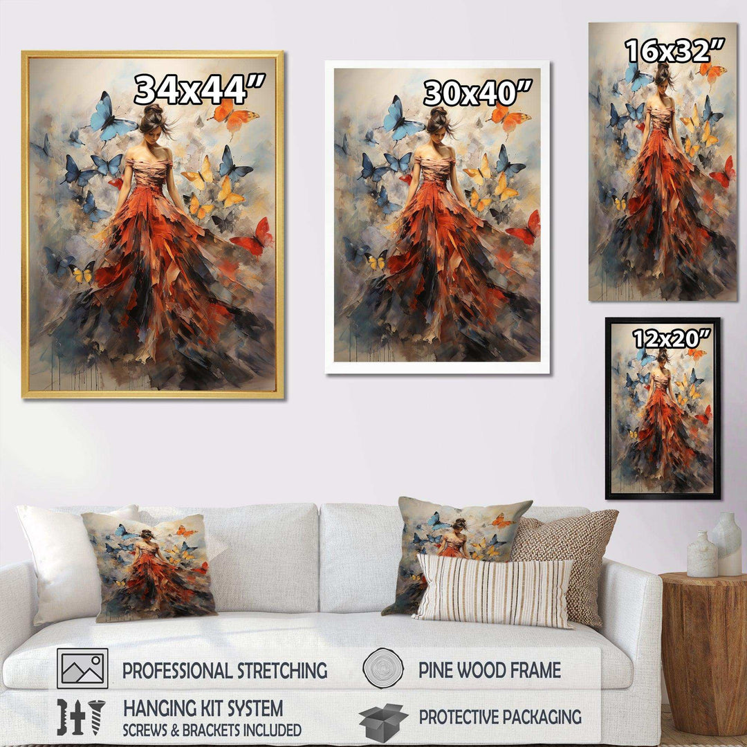 Butterfly And Woman Dance I - Animals Canvas Wall Art