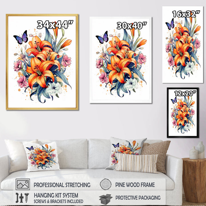 Whimsical Butterfly And Colorful Lilies - Butterfly Bedroom Wall Art