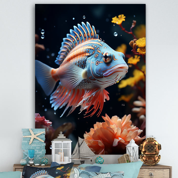 Corals Butterflyfish Copper And Cobalt - Butterfly Fish Wall Decor