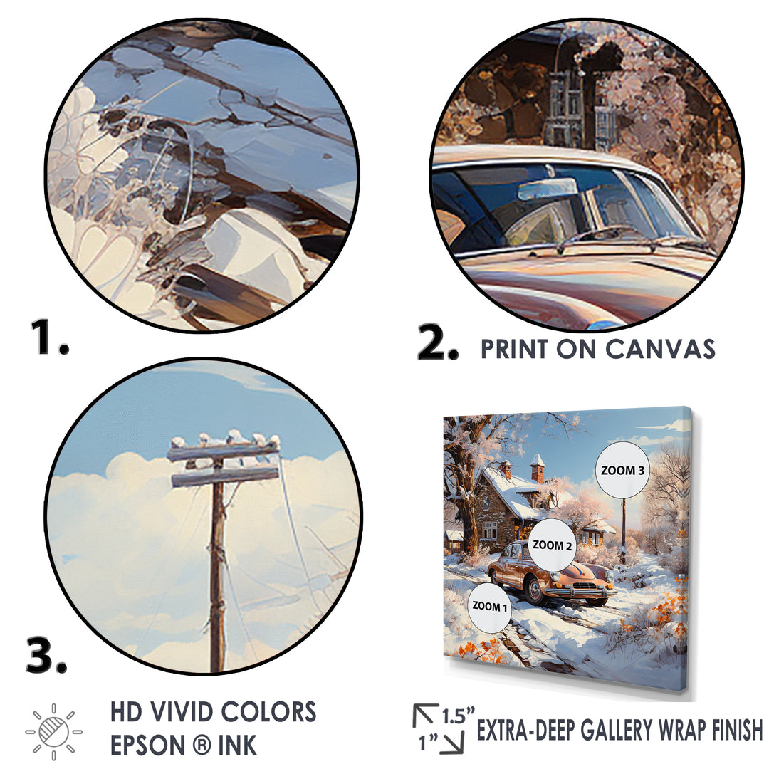 Vintage Car Charm In Winter - Car Exotic Canvas Wall Art