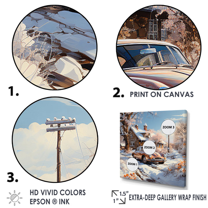 Vintage Car Charm In Winter - Car Exotic Canvas Wall Art
