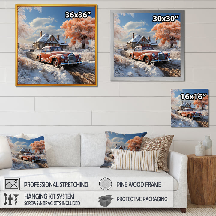 1950s Car Charm In Winter - Car Exotic Canvas Wall Art