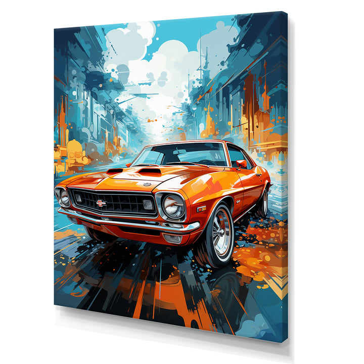 Orange American Muscle Car Collage - Car Vintage Canvas Wall Art