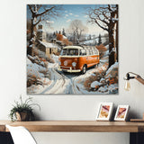 Hippie Van Charm In Winter - Car/Van Canvas Wall Art