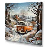 Hippie Van Charm In Winter - Car/Van Canvas Wall Art