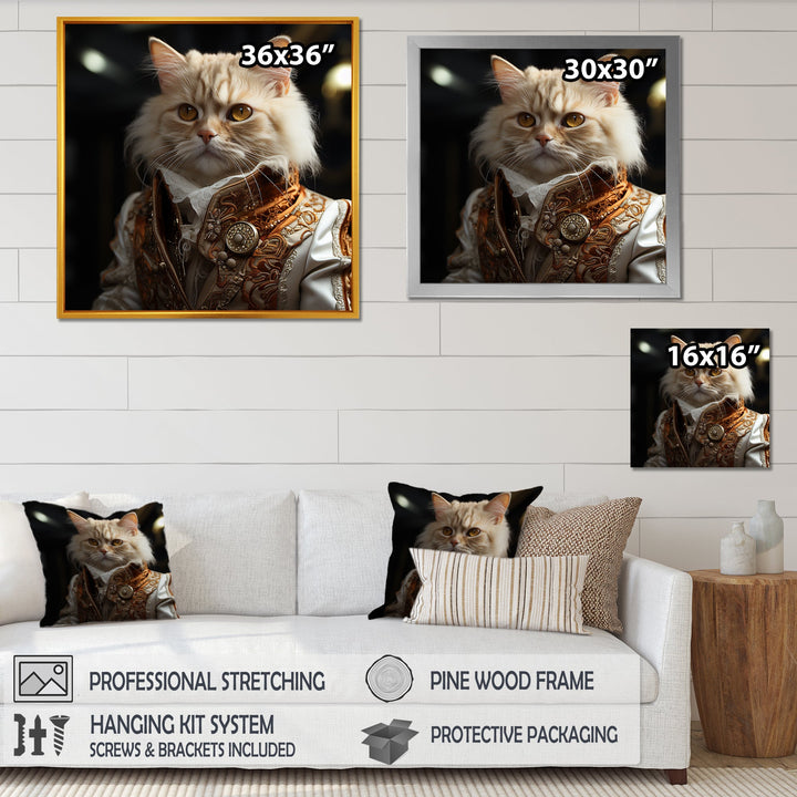 Elegance Cat Dressed In Suit - Beige Cat Wall Art