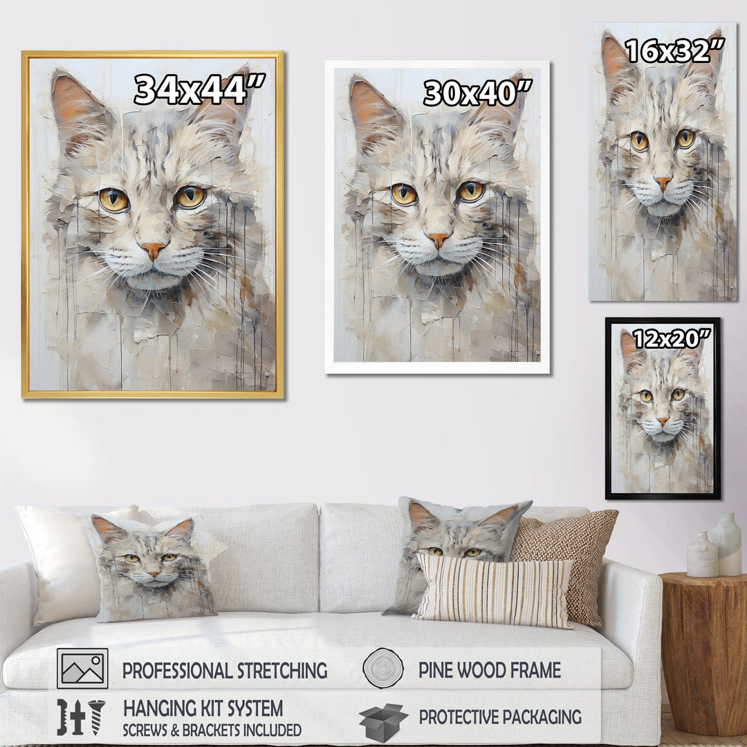 Minimalism Beige Cat Portrait - Cat Living Room Wall Art
