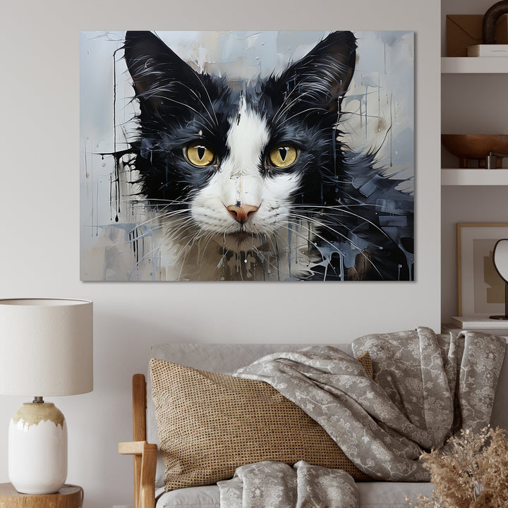 Minimalism Black And White Cat Portrait - Cat Canvas Wall Art