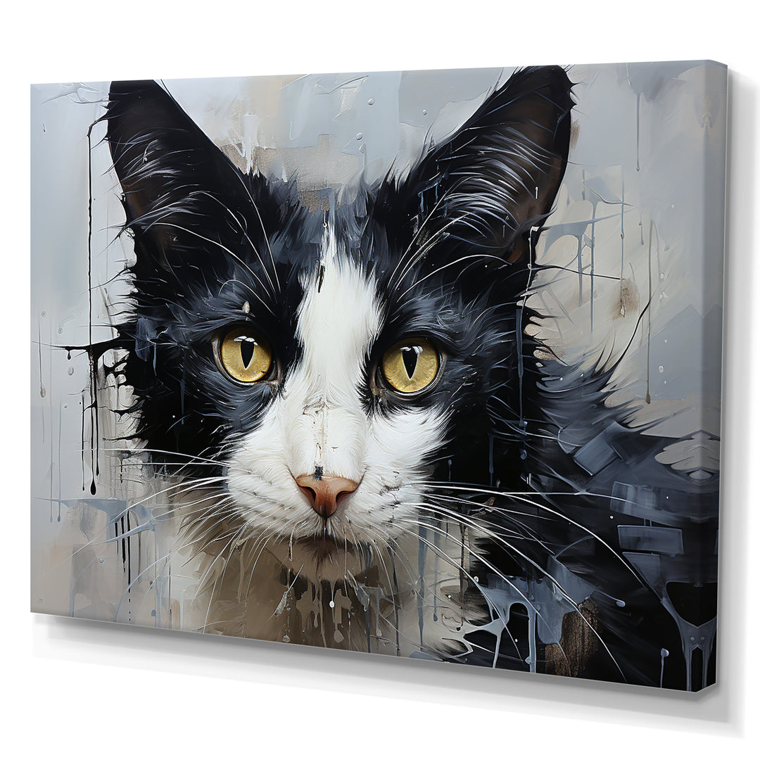 Minimalism Black And White Cat Portrait - Cat Canvas Wall Art