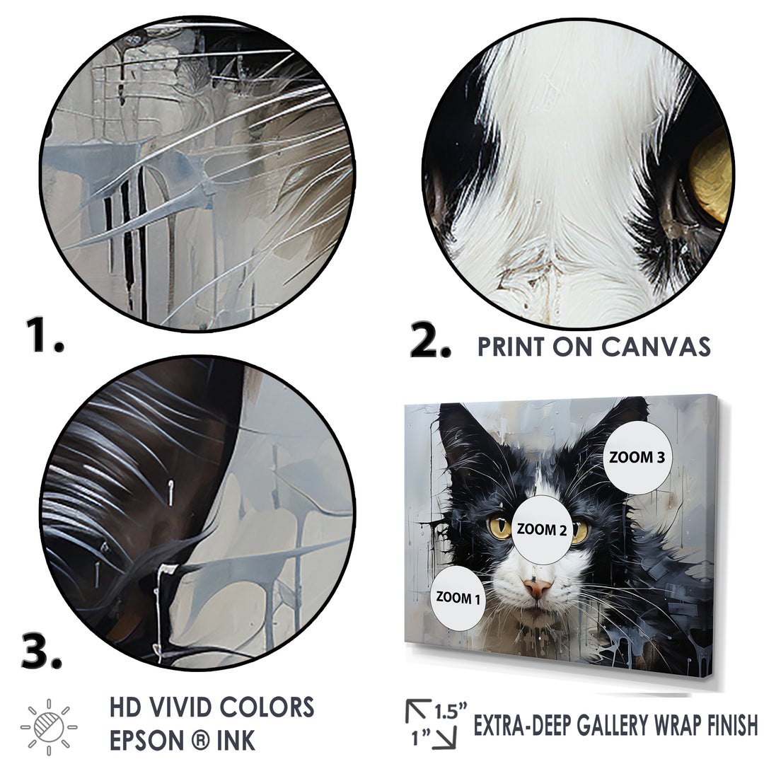 Minimalism Black And White Cat Portrait - Cat Canvas Wall Art