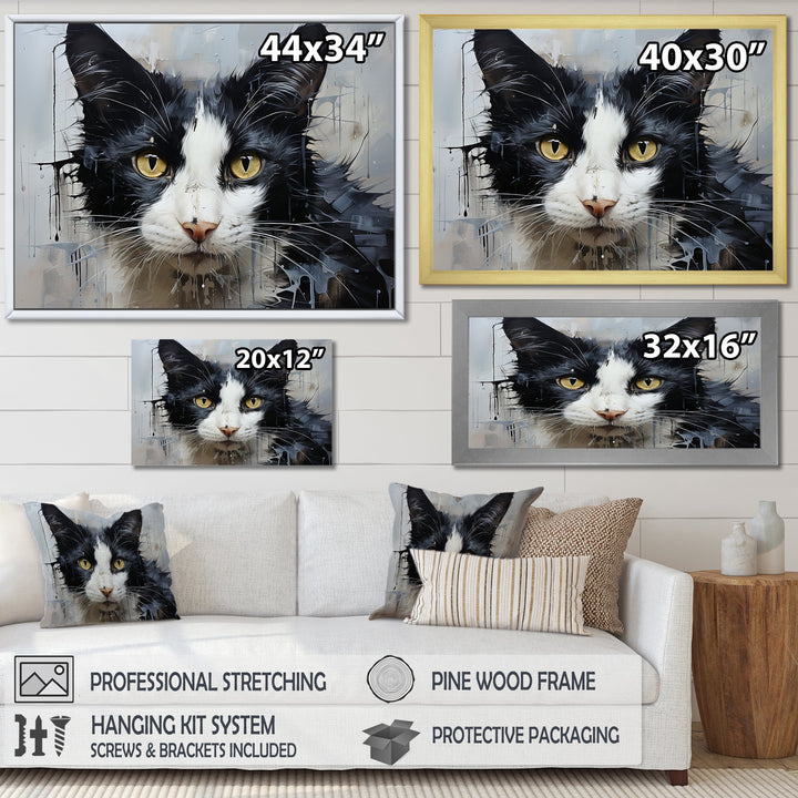 Minimalism Black And White Cat Portrait - Cat Canvas Wall Art